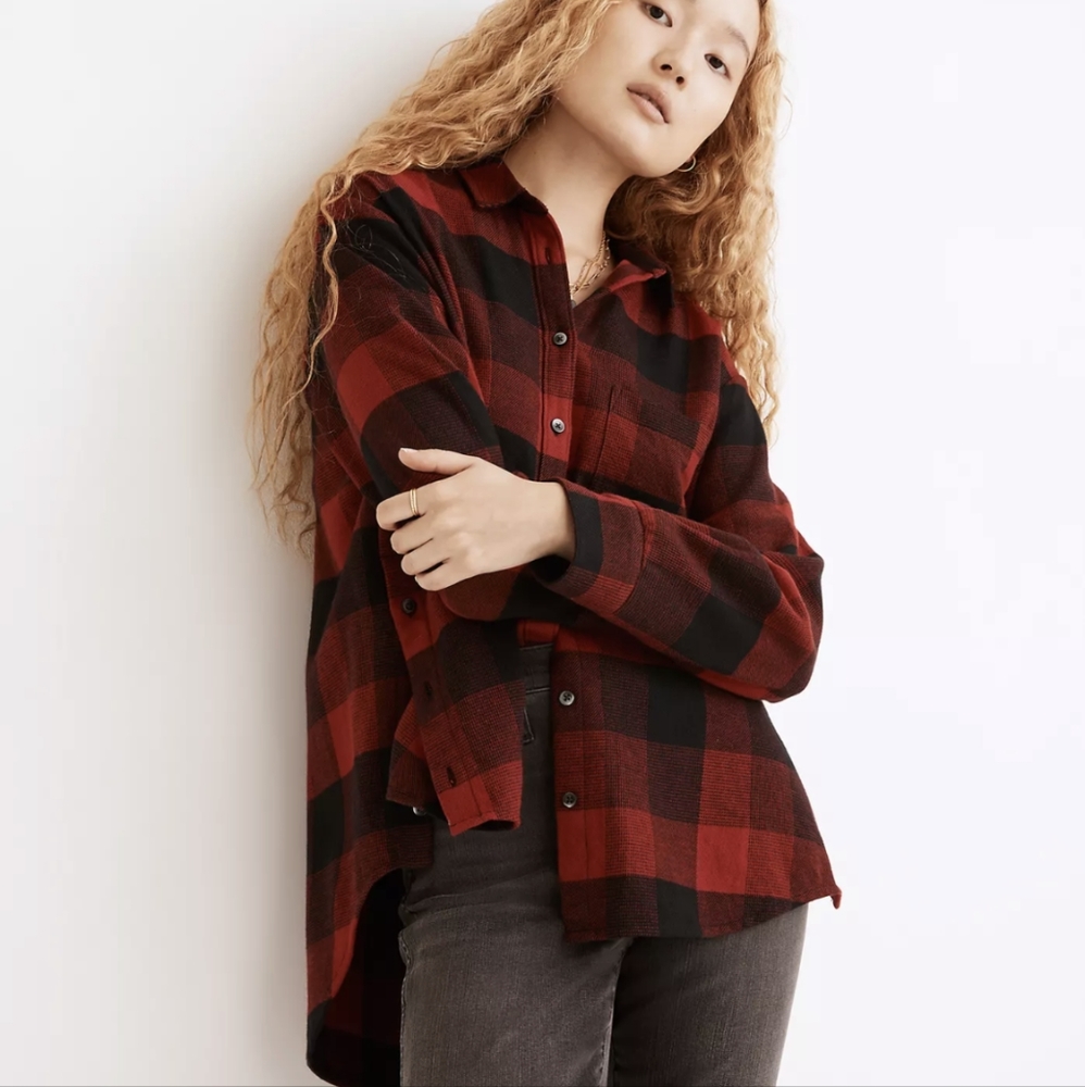 Madewell Flannel Side-Button Oversized Ex-Boyfriend Shirt in Buffalo Check M